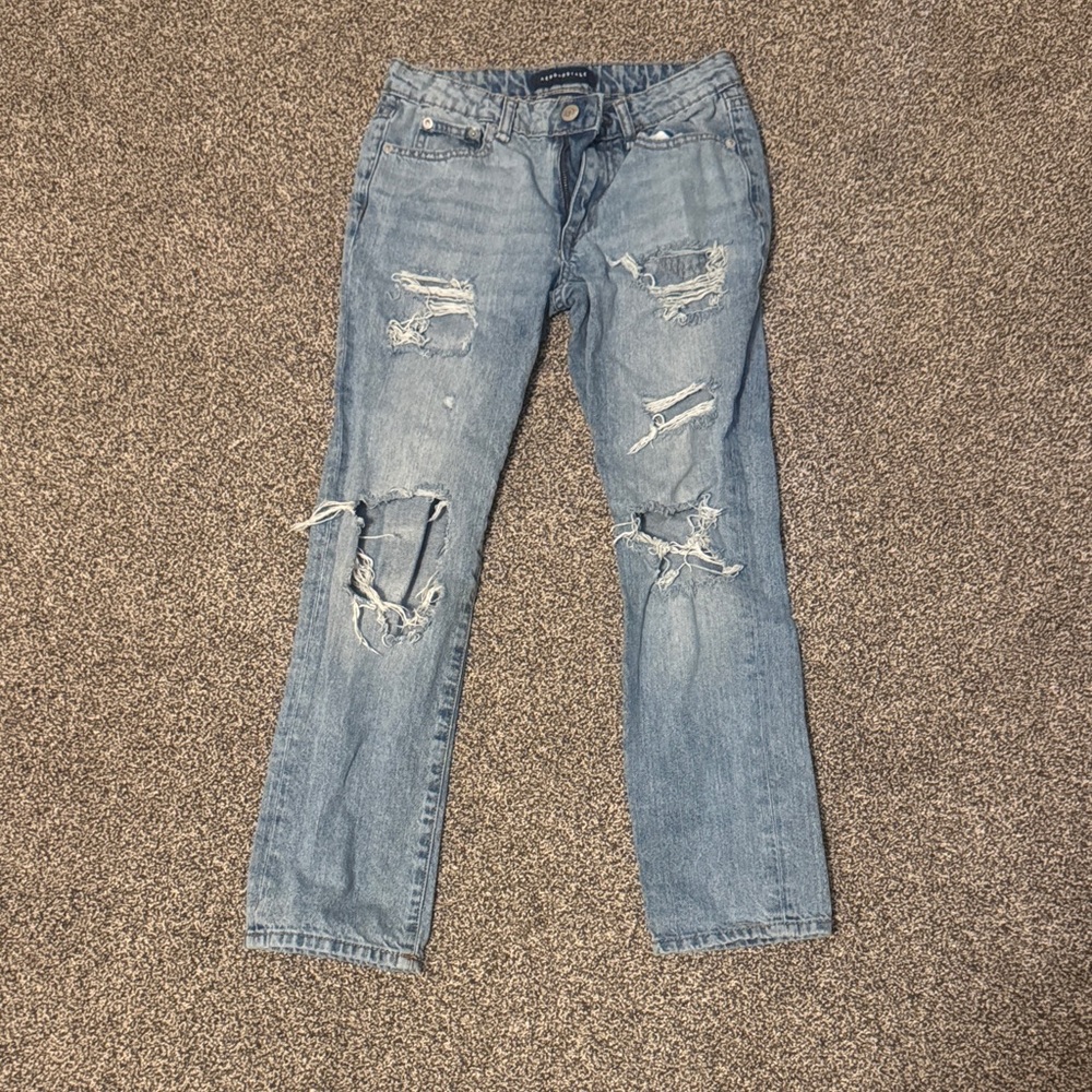 Aeropostale Light Blue Distressed Straight Leg Jeans